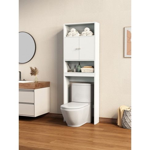 Over the Toilet Storage Rack with 2 Open Shelves and Doors, Black -  ModernLuxe