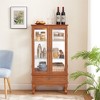Display Cabinet With Glass Doors And Lights, Wine Cabinet Display Cabinet With Adjustable Glass Shelves - 2 of 4