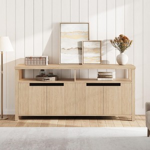 GustoWave Farmhouse Boho TV Stand for TVs up to 70'', Rustic Long Entertainment Center with 4 Door and Open Shelf - 1 of 4