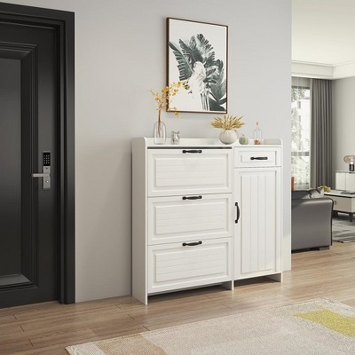 Shoe Cabinet for Entryway, Storage Cabinet with 4 Doors and 1 Drawer, Freestanding Shoes Organizer Cabinet with Doors and Shelves for Closet Hallway