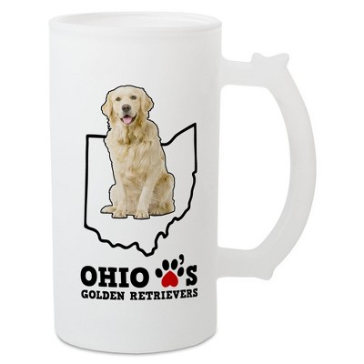 Elanze Designs The Buckeye State Ohio Loves Golden Retrievers Matte White Frosted Glass Classic Mug Stein, 16 Ounce