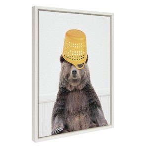 Kate and Laurel Sylvie Basket Case Bear Framed Canvas by Amy Peterson Art Studio, 18x24, White - 1 of 4