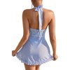 Clotth Women's Ruffle Sheer Mesh Lingerie - Dress with Thong 2 Piece, Halter Open Front Mesh Lace Babydoll Lingerie, Light Blue - M - 2 of 4