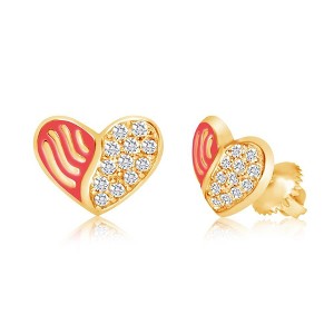 Chanteur Hypoallergenic Kids Jewelry Accessories Heart Red Stripes CZ Yellow Gold Brass Plating Stud Earrings Surgical Titanium Posts - 1 of 1
