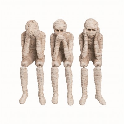 Transpac Resin White Halloween Mummy See No Speak No Hear No Evil Shelf Sitters Set of 3