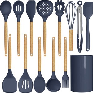 Itopfox Silicone Cooking Utensils Set - Heat Resistant Kitchen Utensils with Wooden Handles, BPA Free Gadgets for Non-Stick Cookware - 1 of 4