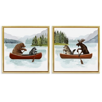 Stupell Industries Woodland Animals on Canoes, 18" x 18"