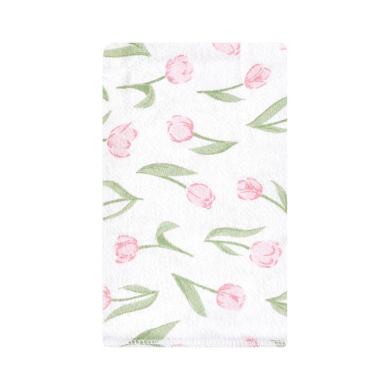 Hudson Baby Infant Girl Cotton Flannel Burp Cloths, Pink Tulips, One Size, 3 of 8