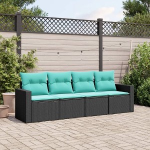 vidaXL Garden Sofa Set Black PE Rattan 4 Piece Set Modular - 1 of 3