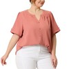 Women's Plus Size Ruched V Neck Short Sleeve Button Decor Dressy Office Blouses - Agnes Orinda - 2 of 4