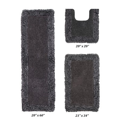 Shaggy Border Collection 3-Piece Bath Rug Set 100% Cotton Tufted Weave Ruffle Border Pattern Bathroom Rug for Machine Washable Bathmat
