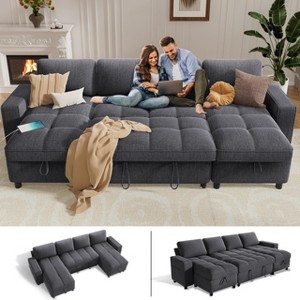 Dyonery Modular Sectional Sleeper Sofa with Pull Out Bed, U Shaped Sectional Sofa with USB Ports/Adjustable Backrest/2 Storage Seats - 1 of 4