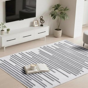 Washable Striped Area Rug, Non-Slip Modern Carpet for Living Room or Bedroom, Soft Low Pile Stain-Resistant Floor Cover - 1 of 4