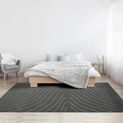Anthracite Geometric Wave 6' x 9' Synthetic Area Rug