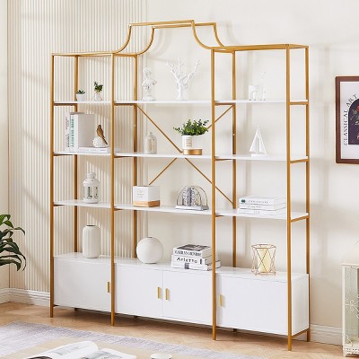 Modern 78 Inch 4 Tiers Home Office Bookcase Bookshelf, Storage Cabinet Display Shelf with X Bar Gold Frame White Shelves for Living Room,Office