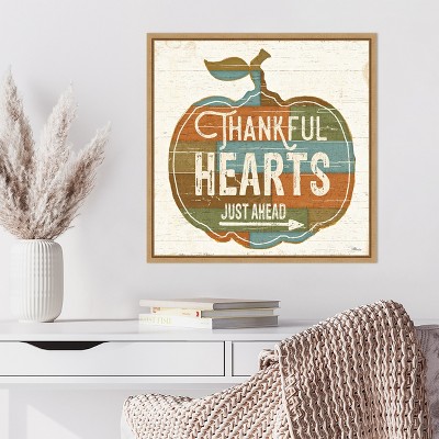 Thankful Hearts Autumn Harvest Canvas Wall Art with Maple Frame