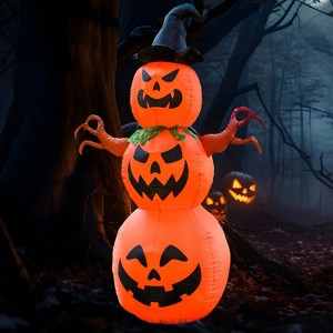 Sunnydaze Stacked Jack-O-Lantern Scarecrow Halloween Inflatable - 7.4' H - 1 of 4