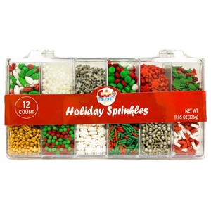 Sarah's Candy Factory Holiday Sprinkles Set 12 Count, 11.85 Oz Different Types in Box, Cookies Sprinkles Christmas, Kosher, Jimmies, Stars, Nonpareils - 1 of 2