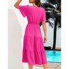 Coolmee Women Smocked High Waist Cross V Neck Ruffled Short Sleeve Layered Midi Dress - 3 of 4