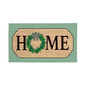Evergreen Farmhouse Home Wreath Indoor Outdoor Natural Coir Doormat 1'4"x2'4" Black - 1 of 1