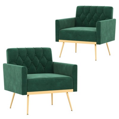 Tangkula 2PCS Modern Velvet Accent Chair w/ Button Tufted Back Golden Metal Legs