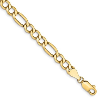 Black Bow Jewelry Men's 5.75mm, 14k Yellow Gold, Hollow Figaro Chain Bracelet