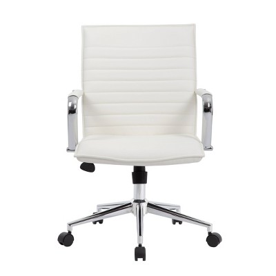 Elevate Chrome Base White Vinyl Task Chair with Fixed Arms