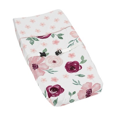 Sweet Jojo Designs Girl Changing Pad Cover Watercolor Floral Pink White ...