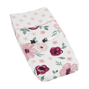 Sweet Jojo Designs Girl Changing Pad Cover Watercolor Floral Pink White and Green - 1 of 4