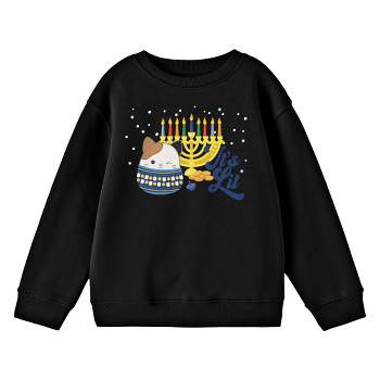 Squishmallows Cameron the Cat Hanukkah "It's Lit" Youth Black Long Sleeve Tee