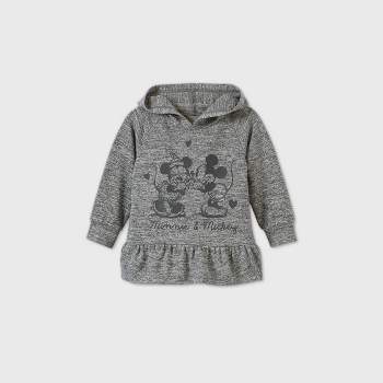 Toddler Girls' Mickey and Minnie Mouse Hooded Pullover Sweatshirt - Heather Gray