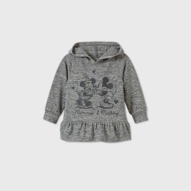 Toddler Girls' Mickey and Minnie Mouse Hooded Pullover Sweatshirt - Heather Gray, 1 of 5