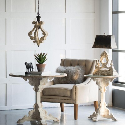 Farmhouse Chandelier, Distressed White Pendant French Country Wood Chandelier for Living Room Foyer, Bulb Not Included-The Pop Home