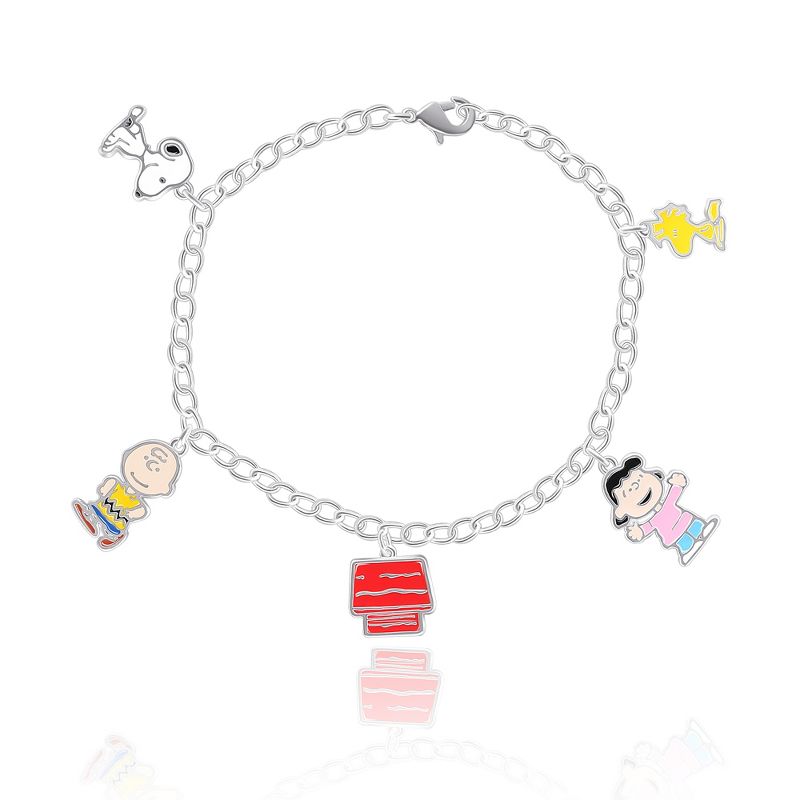 Peanuts Snoopy and Friends Silver Flash Plated Charm Gift Bracelet, 7.5", 1 of 5
