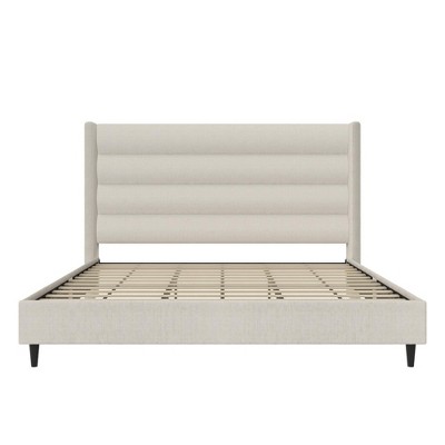 Louis King Ivory Upholstered Wingback Bed with Tufted Headboard