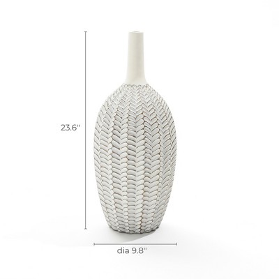 White Geometric Pattern Polyresin Trumpet Vase 23.5 Inches Tall