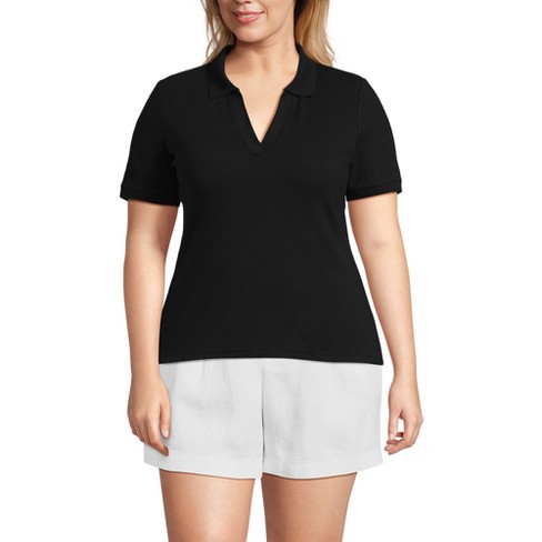 Lands End Women s Plus Size Wide Rib Polo Shirt 3X Black