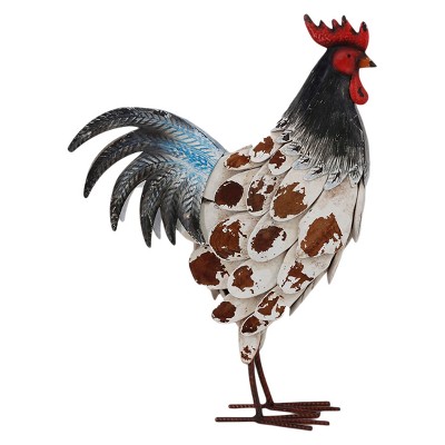Wood Chipped Rooster Figurine White/Black/Brown 16.5" - Drew DeRose