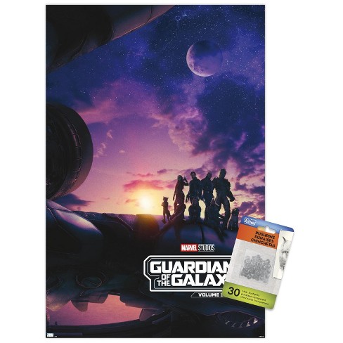 Trends International Marvel Guardians of the Galaxy Vol. 3 - Teaser One  Sheet Unframed Wall Poster Print Clear Push Pins Bundle 14.725 x 22.375