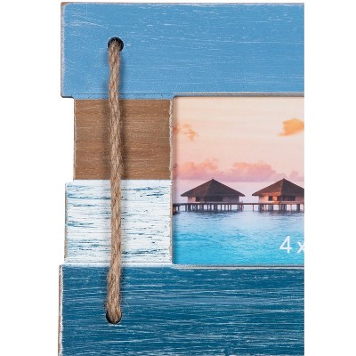 Coastal Blue and Brown Wood Tabletop Photo Frame