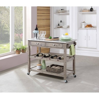 Sonoma Kitchen Cart With Stainless Steel Top Wire Brush Barnwood Brown -  Boraam : Target