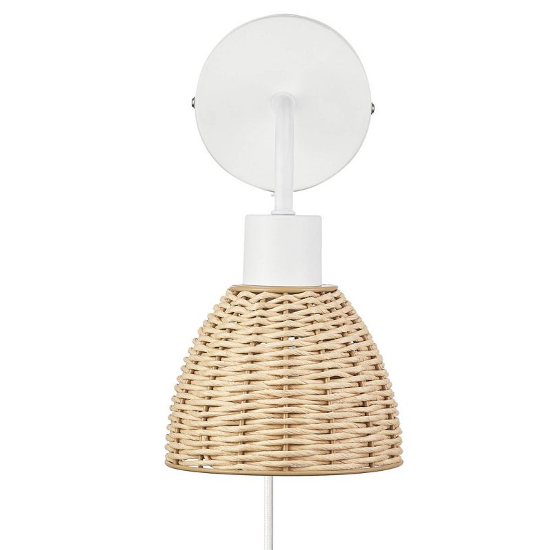 Briar 1-Light Matte White Plug-In or Hardwire Wall Sconce with Rattan Shade - Globe Electric, 1 of 10