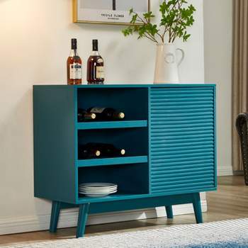 Corner Storage Cabinet with Door and Adjustable Shelf, Decorative Storage Cabinets for Living Room, Bedroom, Blue - The Pop Home