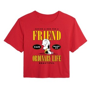 Women's - Peanuts - Dog Friend Make Ordinary Life Beautiful Cropped Graphic T-Shirt - 1 of 4