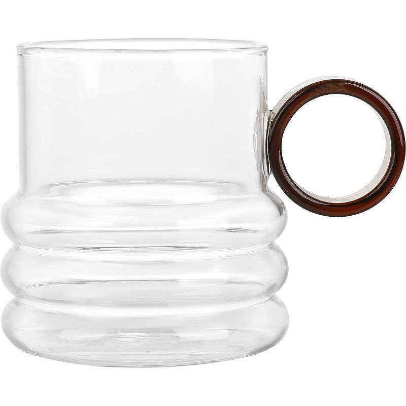 Elle Decor Set of 4 Glass Coffee Mugs, Round Amber Handle, Made of Borosilicate Glass, 10-Oz, Clear, 2 of 4