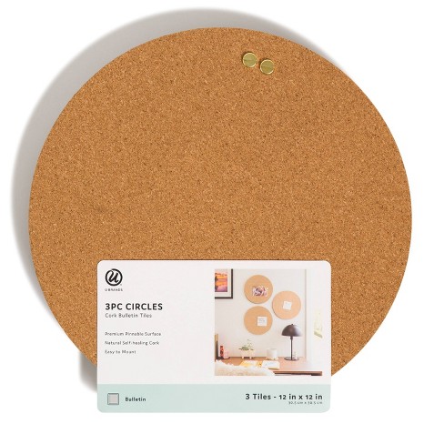 U Brands 12 Round 3ct Cork Tiles Brown : Target