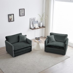 Chenille Upholstered Armrest Sofa Set of 2, Armchairs with Toss Pillows, High-End Living Room Side Chairs - 1 of 4