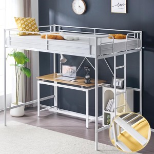 VINGLI Full Metal Loft Bed for Kids Loft Bunk Bed Frame with Stairs/Flat Ladder Rung,No Box Spring Required, White - 1 of 4