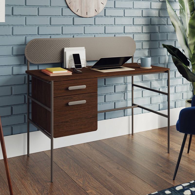 Radial Single Computer Desk Umber Wood - Sauder: Modern Home Office, File Drawer, Metal Frame & Laminate Surface, 3 of 8