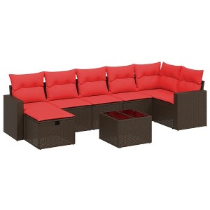 vidaXL 8 Piece Patio Sofa Set with Cushions Brown Poly Rattan - 1 of 4